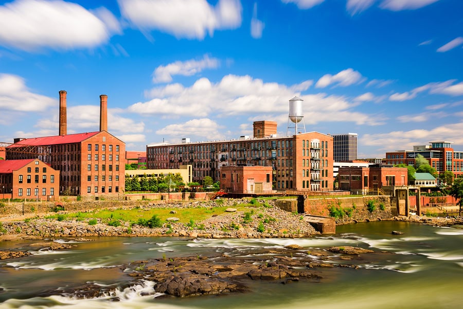 Columbus, Georgia, USA downtown skyline on the Chattahoochee Riv - The